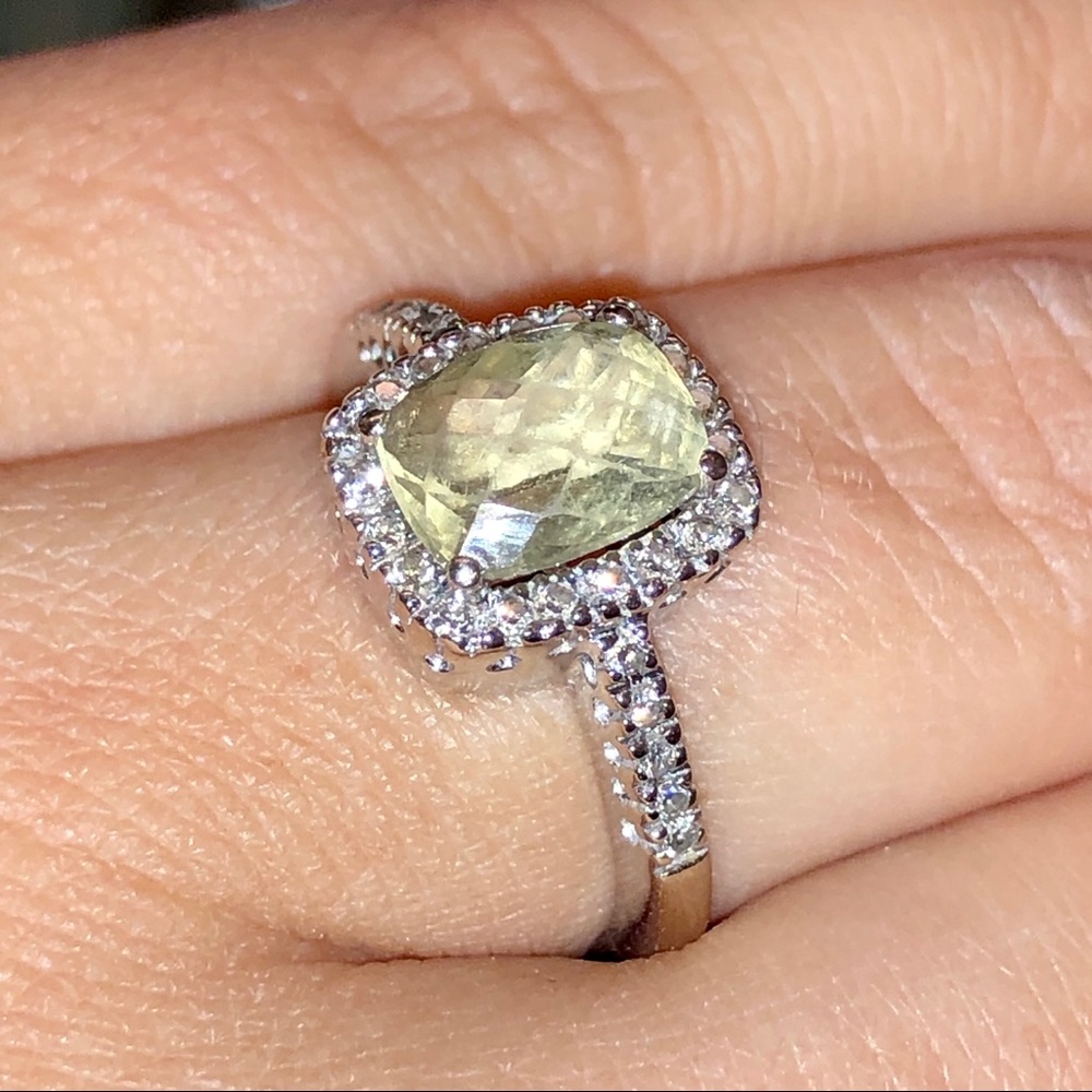 Lemon Quartz & Diamond Ring in 14k White Gold